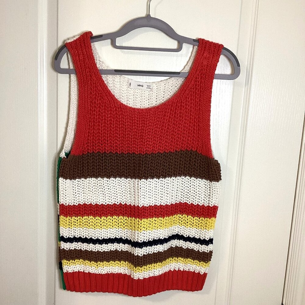 Mango Women's Multicolored Knit Sleeveless Vest Size S Colorful Stretchy Retro